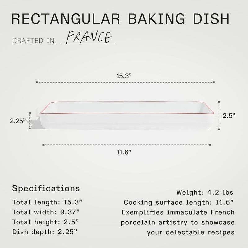 Madein Cookware - Rectangular Baking Dish - Red Rim - Hand Crafted Porcelain - Professional Bakeware - France - Image 5